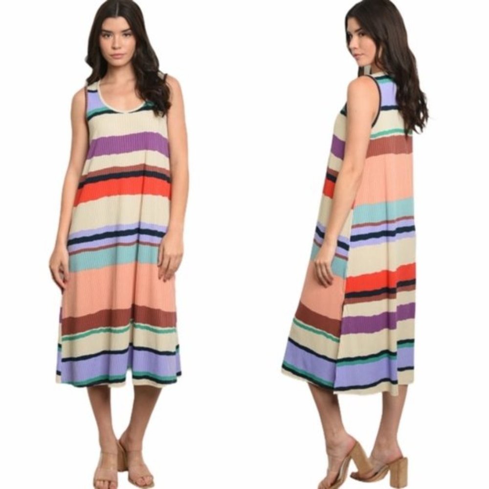 Size Small Sleeveless Striped Midi Dress
